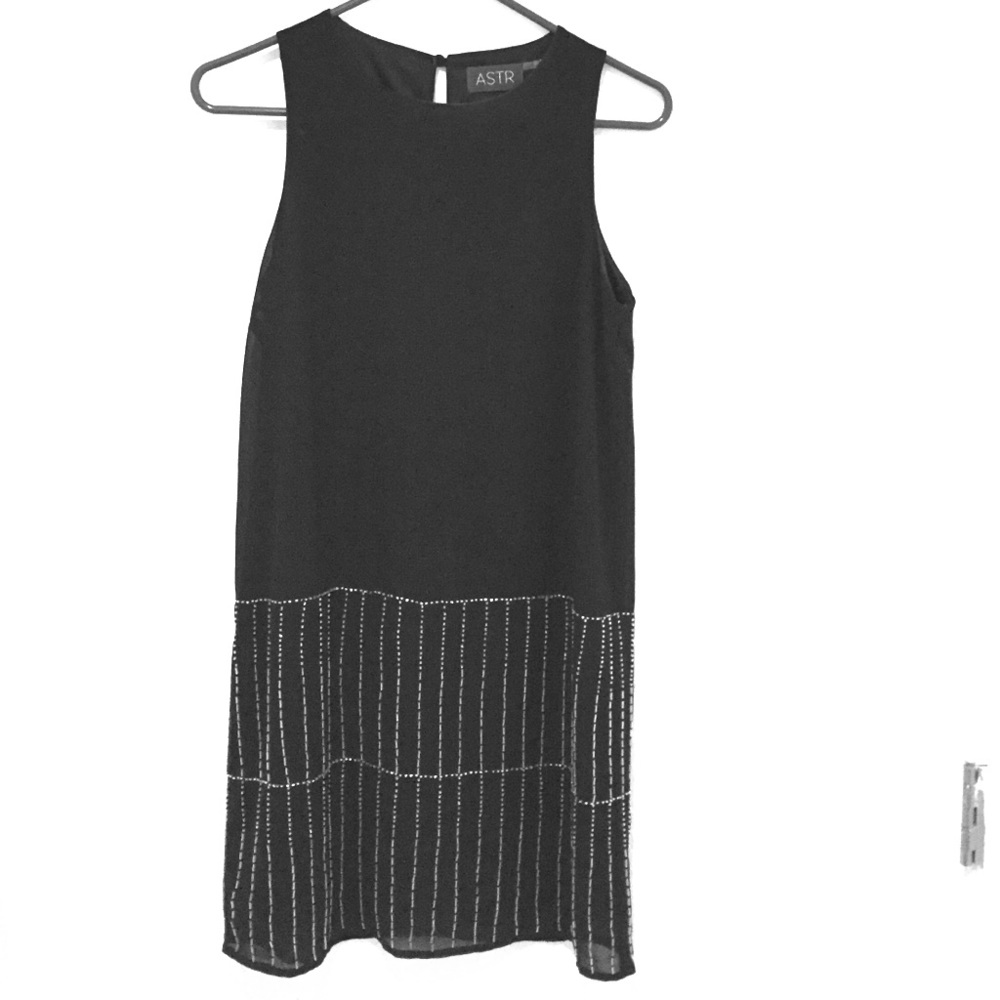 Astr, black beaded dress.